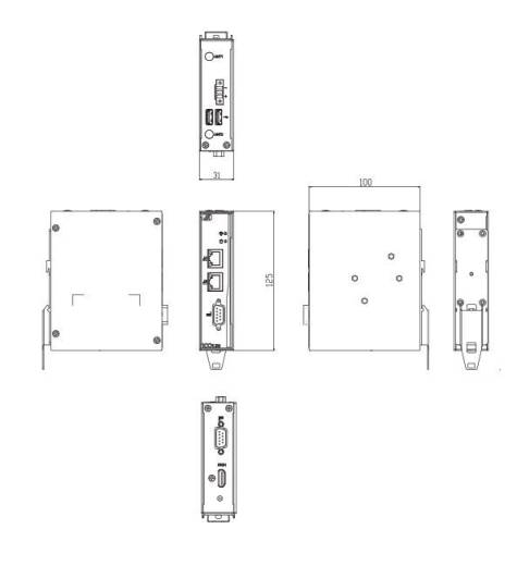 Dimensions du PC sans ventilateur embarqué transport ICO120-E3350 Axiomtek