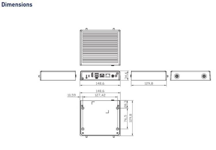 Dimensions PC Edge IA AIE100-T2NX Axiomtek