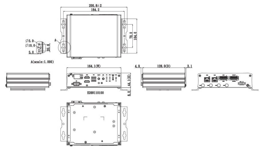 Dimensions PC embarqué véhicule tBOX110 Axiomtek