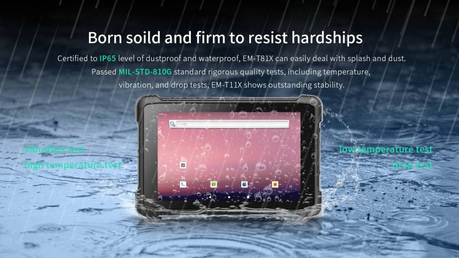 Tablette 8 pouces EM-T81X Emdoor certifiée MIL-STD-810G et IP65