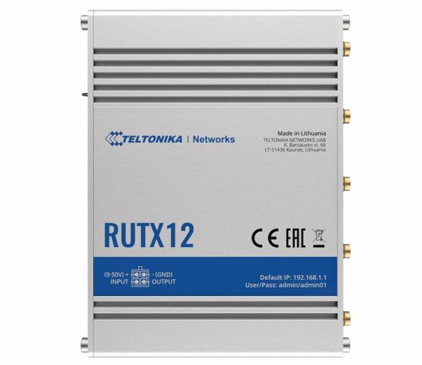 Routeur industriel RUTX12 Dual 4G LTE Cat. 6, 5 Ethernet, 2 SIM, 1 E/S digitale de notre partenaire Teltonika