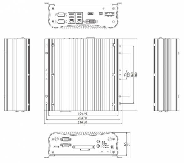 Dimensions PC Fanless NISE 2400 J1900 de notre partenaire Nexcom