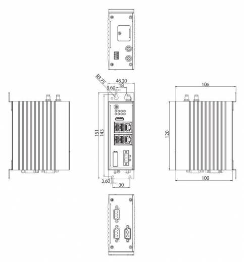 Dimensions de l'automation PC NIFE 105 de chez Nexcom pour l'automatisation de vos usines
