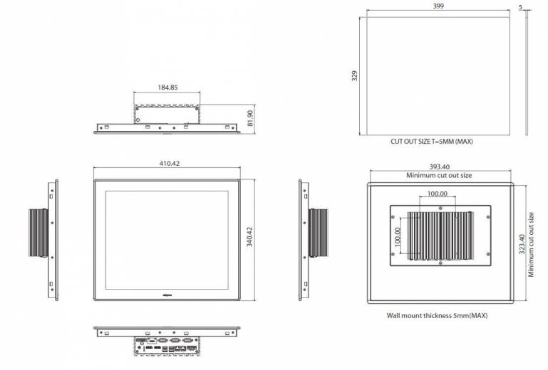 Dimensions Panel PC industriel APPC 1750T de chez Nexcom