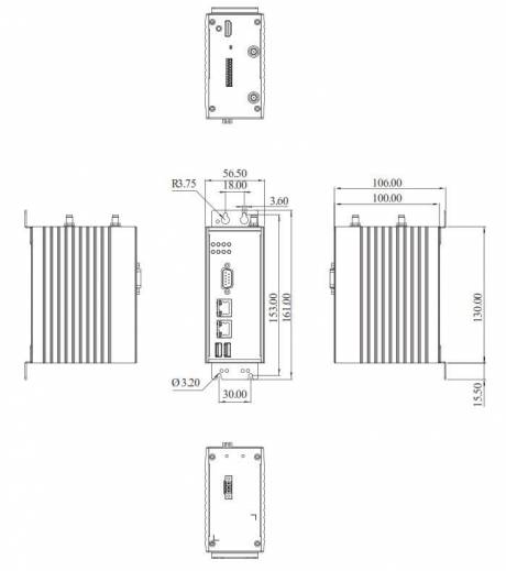 Dimensions de l'automation PC NIFE 104 de chez Nexcom