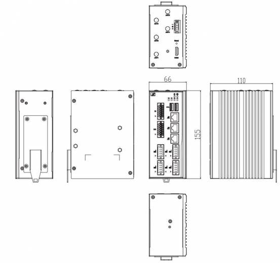 Dimensions de la passerelle IoT ICO500-518 de chez Axiomtek