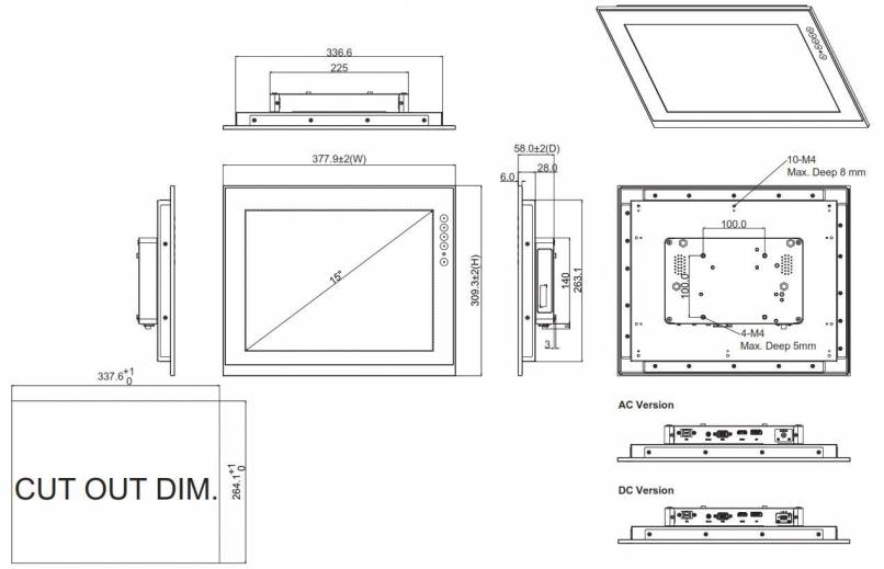 Dimensions du Moniteur industriel P6151-V3 de chez Axiomtek