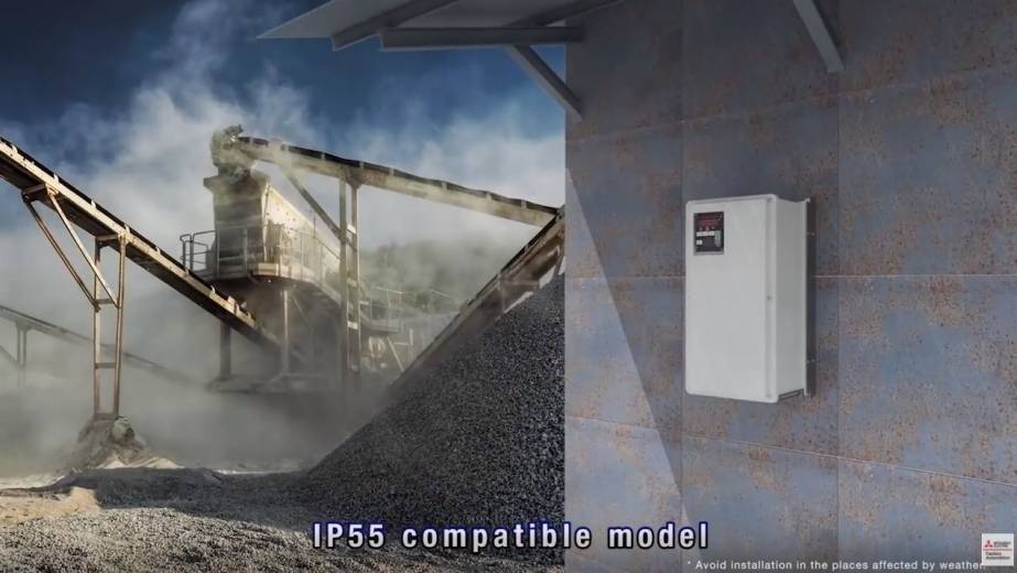 Exemple d'application pour le variateur de vitesse FR-A800 avec IP55 possible sur certain modèles pour la gamme