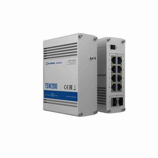 Switch industriel non administrable Ethernet PoE+ et Fibre Optique TSW200 de notre partenaire Teltonika