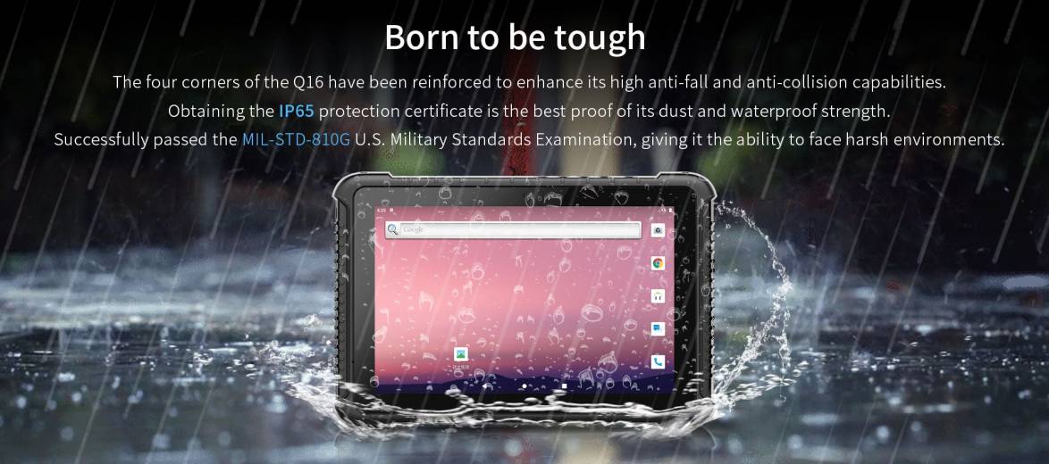 Tablette durcie 10,1" EM-Q16 ultra robuste avec IP65 et certification MIL-STD-810G