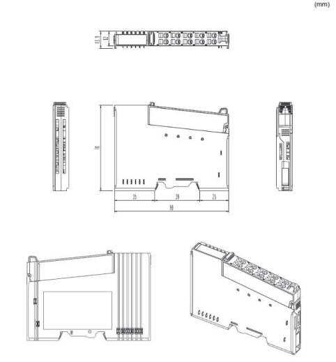 Dimensions des modules d'alimentation série GT-7xxx Crevis