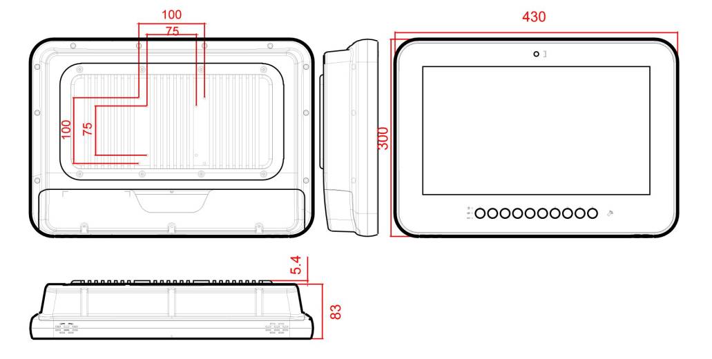 Dimensions du Panel PC médical WMP-15C Wincomm